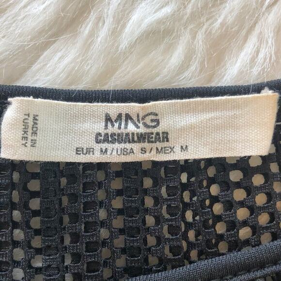 M.N.G. Mango Black Openwork Lasercut Crop Tank Top Raw Edge Size S - Picture 2 of 5